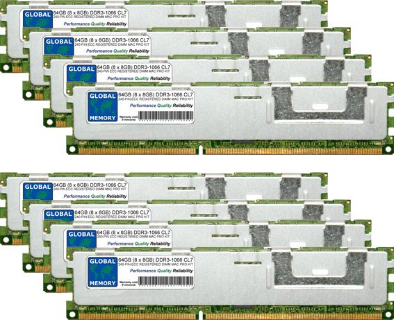 64GB (8 x 8GB) DDR3 1066MHz PC3-8500 240-PIN ECC REGISTERED DIMM (RDIMM) MEMORY RAM KIT FOR APPLE MAC PRO (2009 - MID 2010 - MID 2012)
